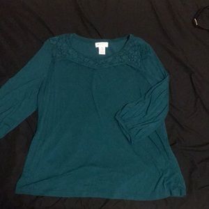 Green petite shirt sleeves go mid-way on arm